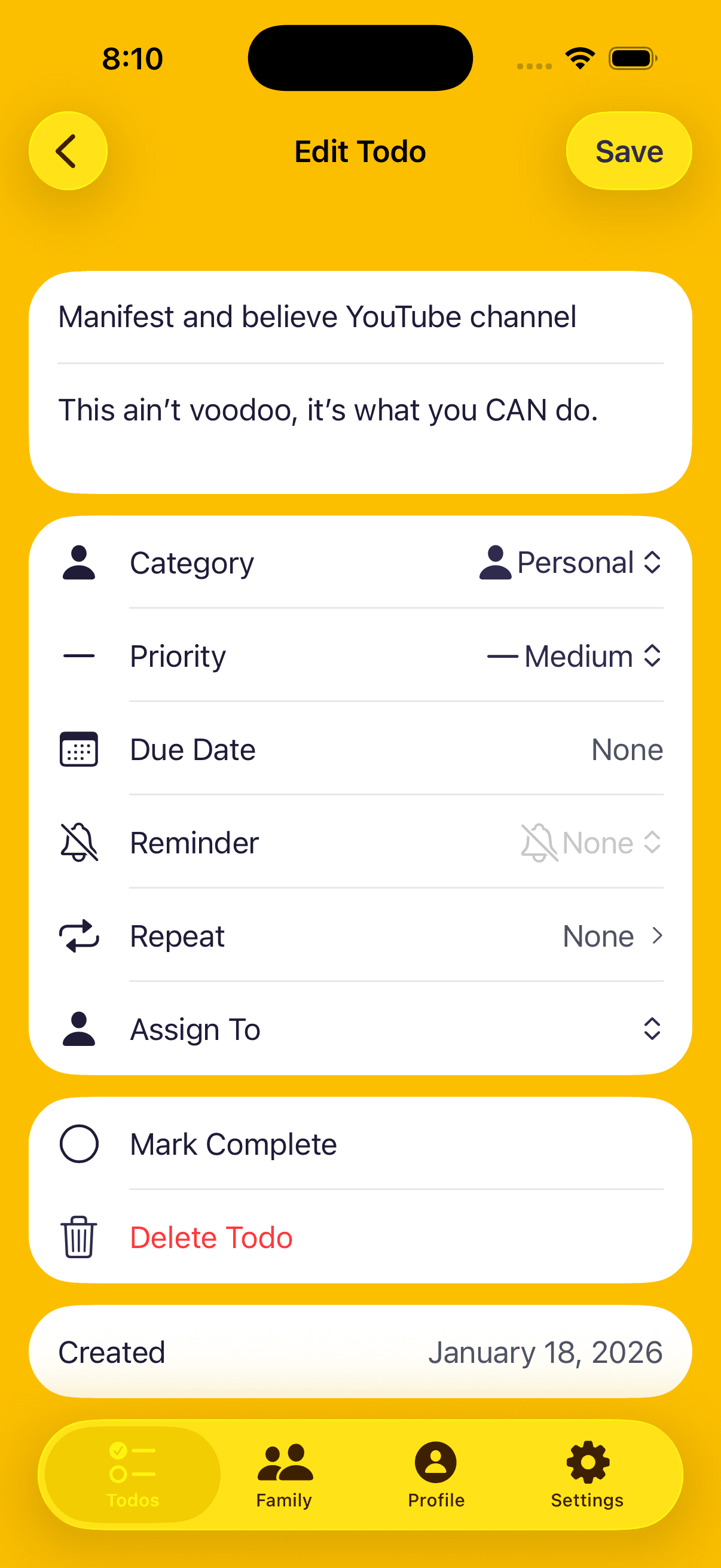 HunnyDewBee edit todo screen