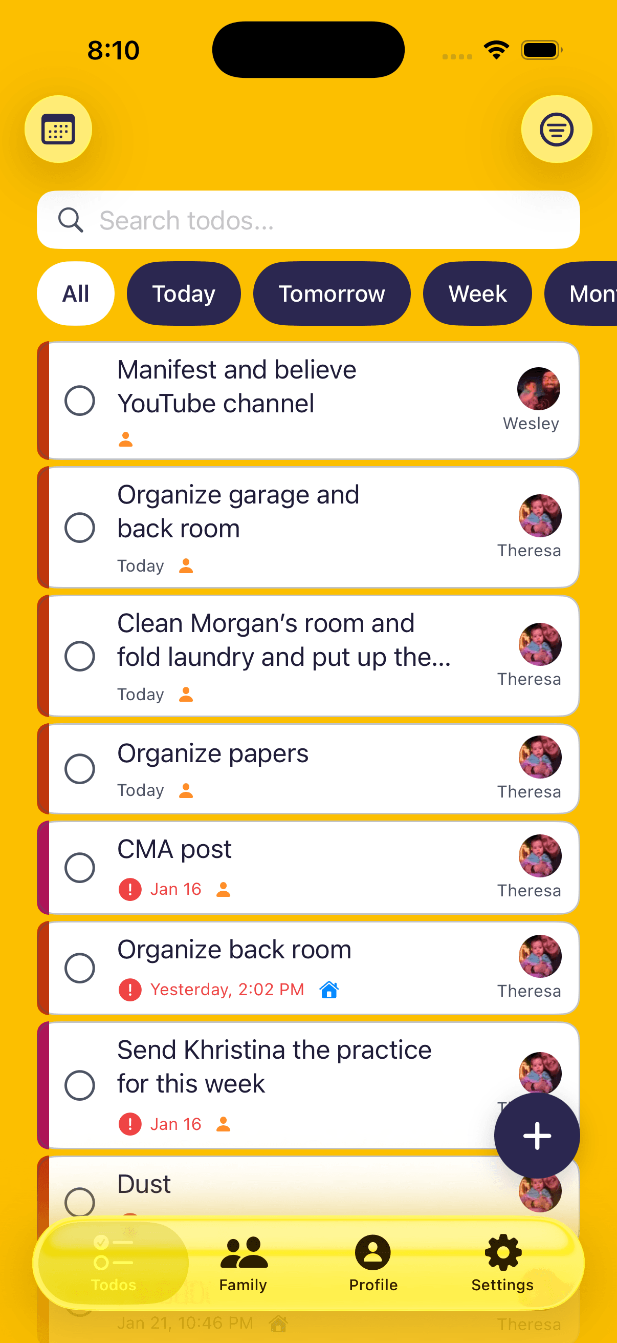 HunnyDewBee todo list screen